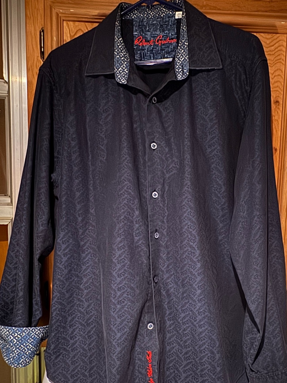 Robert Graham Black & Blue Men's Button-Down Shirt with Patterned Trim
